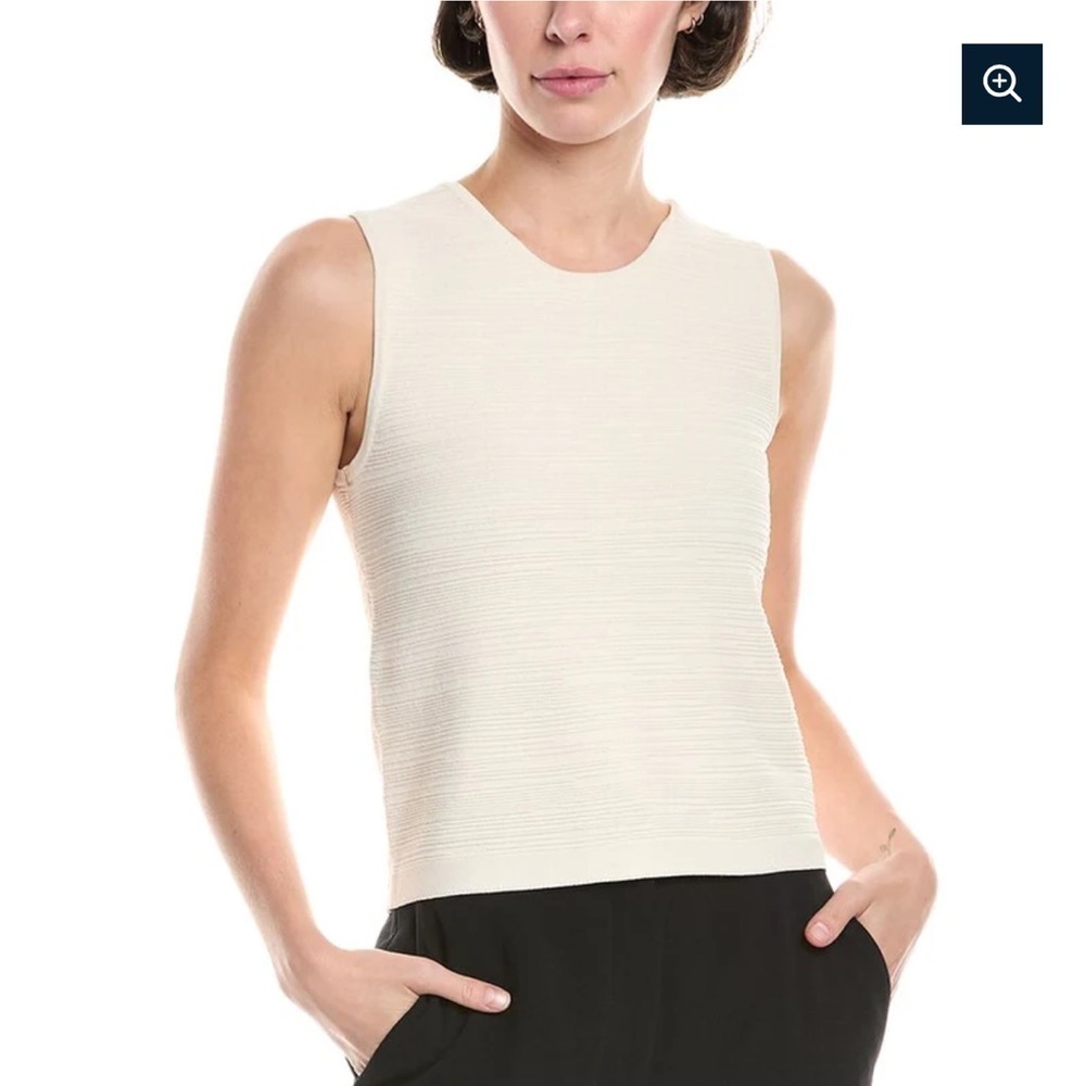 Jason Wu Cream Textured Crew Neck Tank Top Shell Ribbed Trim Stretchy Size M